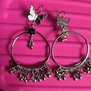 Silver Butterfly Hoop Earrings each 5 dollers